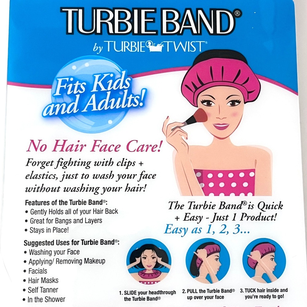 Turbie Twist Turbie Band Blue Head Band Makeovers Makeup Facial Spa Holds Hair - Picture 5 of 6